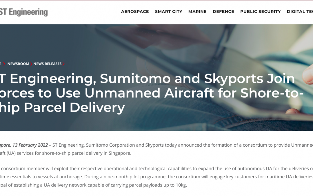 ST Engineering, Sumitomo and Skyports Join Forces to Use Unmanned Aircraft for Shore-to-Ship Parcel Delivery