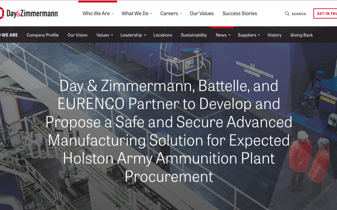 Day & Zimmermann, Battelle, and EURENCO Partner to Develop and Propose a Safe and Secure Advanced Manufacturing Solution for Expected Holston Army Ammunition Plant Procurement